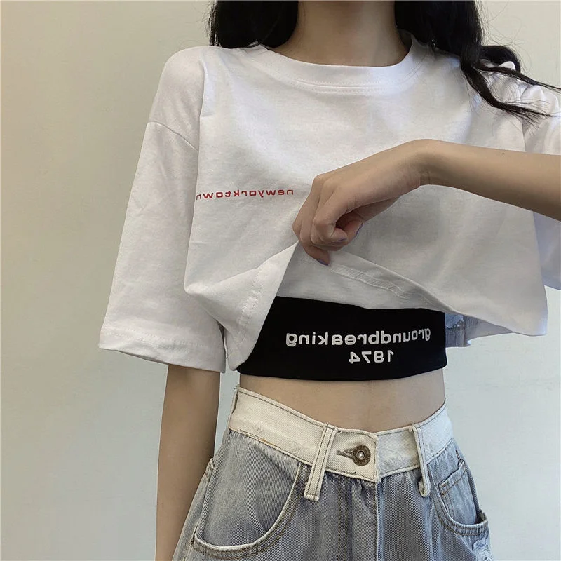 White Short Sleeved T-shirt Women Summer New Short High Waist Loose Crop Top Casual Basic Dancing Tees Wool Fabric Cashmere Fabric Tweed Fabric White Short Sleeved T-shirt Women Summer New Short High Waist Loose Crop Top Casual Basic Dancing Tees Wool Fabric Cashmere Fabric Tweed Fabric