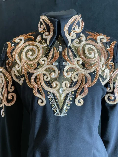 #1315 Blk/Gold/Copper Horsemanship Show Blouse, Ladies L, 8637-20 Office Formal Blouse #1315 Blk/Gold/Copper Horsemanship Show Blouse, Ladies L, 8637-20 Office Formal Blouse