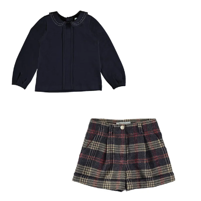 ABEL & LULA - Plaid Shorts With Blouse - Navy Boho Printed Blouse
