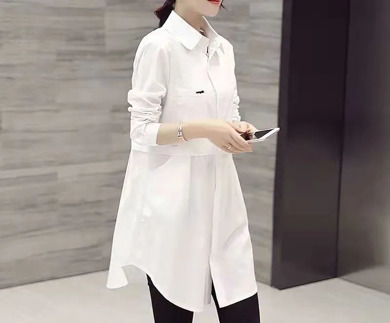 All match Button Solid Midi Blouse for Female Classic Minimalist Blouse