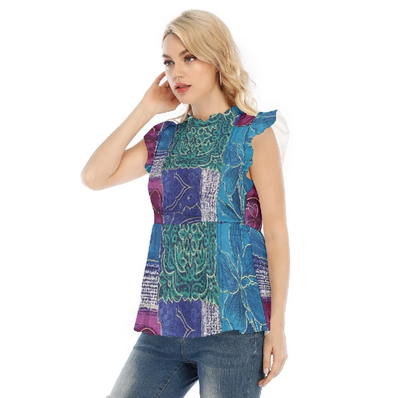 Geo Blues  Blouse Delicate Bow Blouse