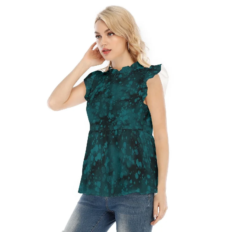 Teal & Black Blouse Sleeveless Summer Blouse