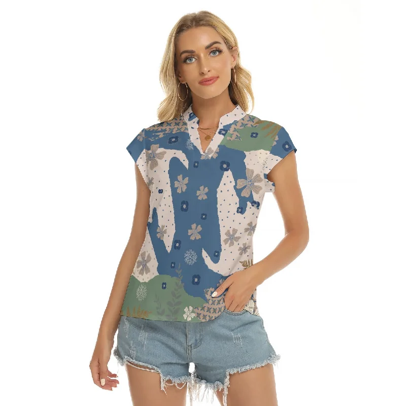Blue Ridge Floral | V-neck Short Sleeve Blouse Sheer Mesh Blouse