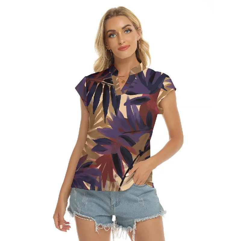 Purple Passion | V-neck Short Sleeve Blouse Asymmetric Hem Blouse