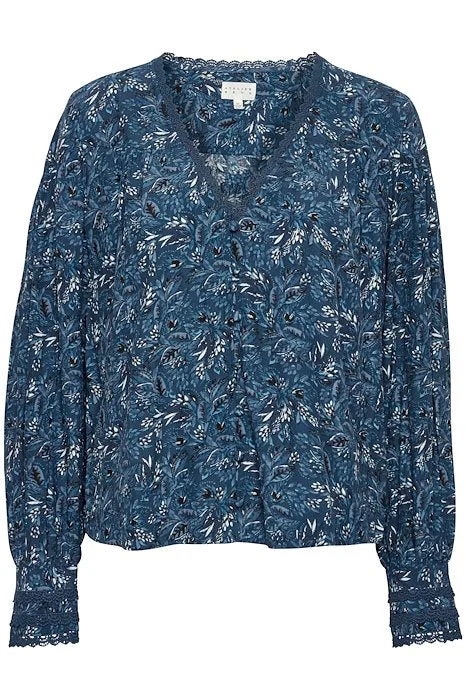 Atelier Reve IRARMANDE Blue Long Sleeve Blouse Relaxed Fit Blouse