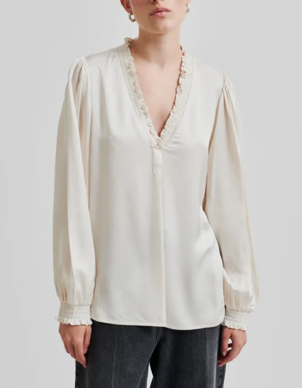 Bardi V-Neck Blouse in Brazilian Sand Soft Knit Blouse
