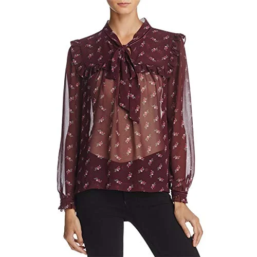 Beltaine Kate Sheer Tie-Neck Blouse Pleated Collar Blouse