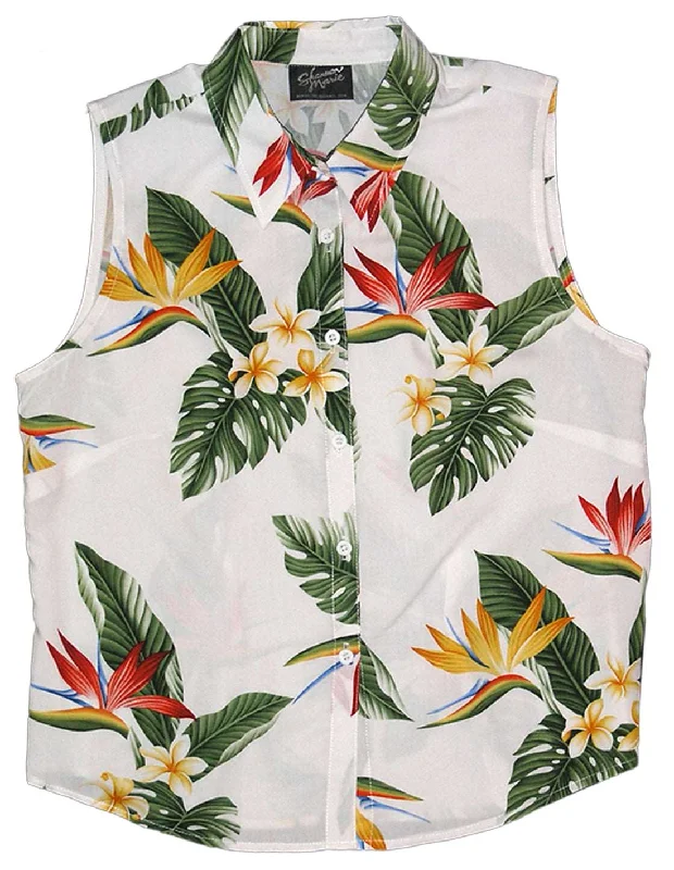 Bird of Paradise Display Women's Fitted Sleeveless Aloha Blouse - Plus Size Vintage Lace Blouse