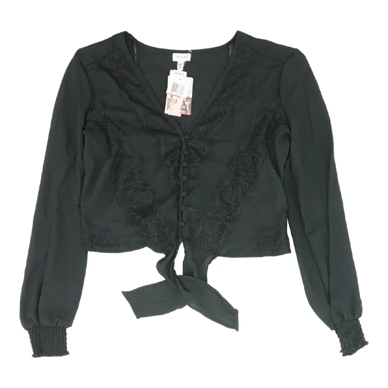 Black Solid Long Sleeve Blouse Feminine Puff Blouse