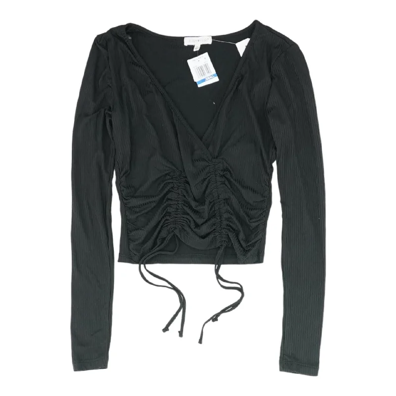 Black Solid Long Sleeve Blouse High Neck Blouse