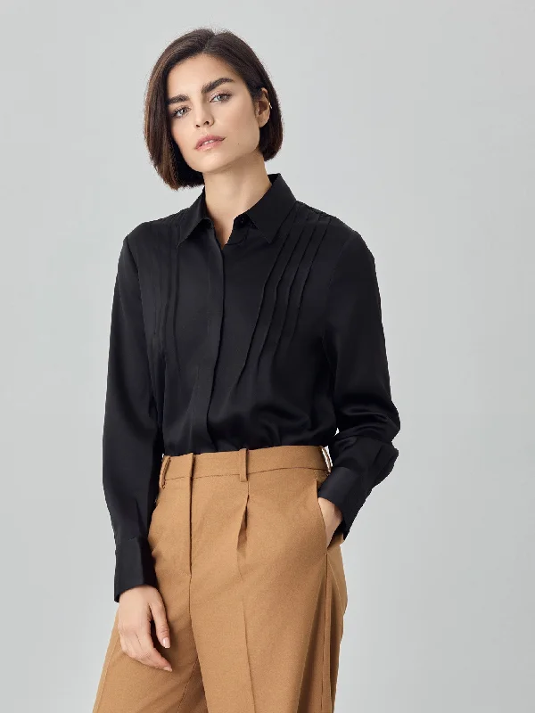 Blouse In Satin Fabric With Pleats Details Business Casual Blouse