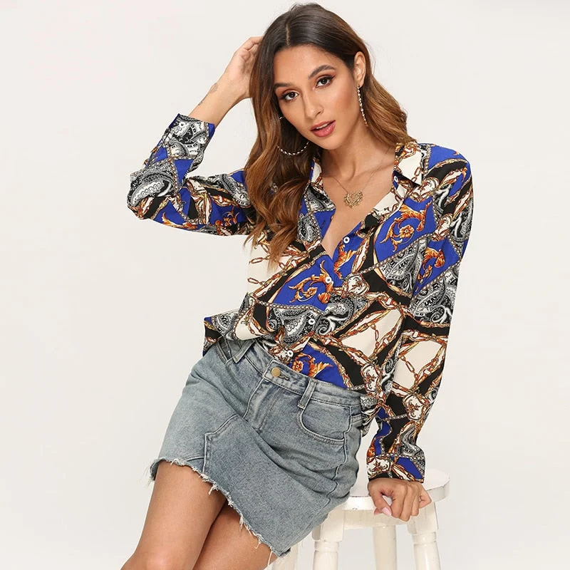 Blouse Women Long Sleeve Leisure Shirt Collared Satin Blouse