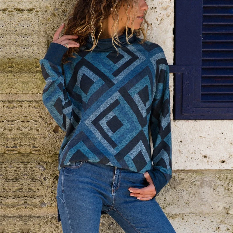 Blouse Women Long Sleeve Print Blouses Shirt Loose Oversized Blouse