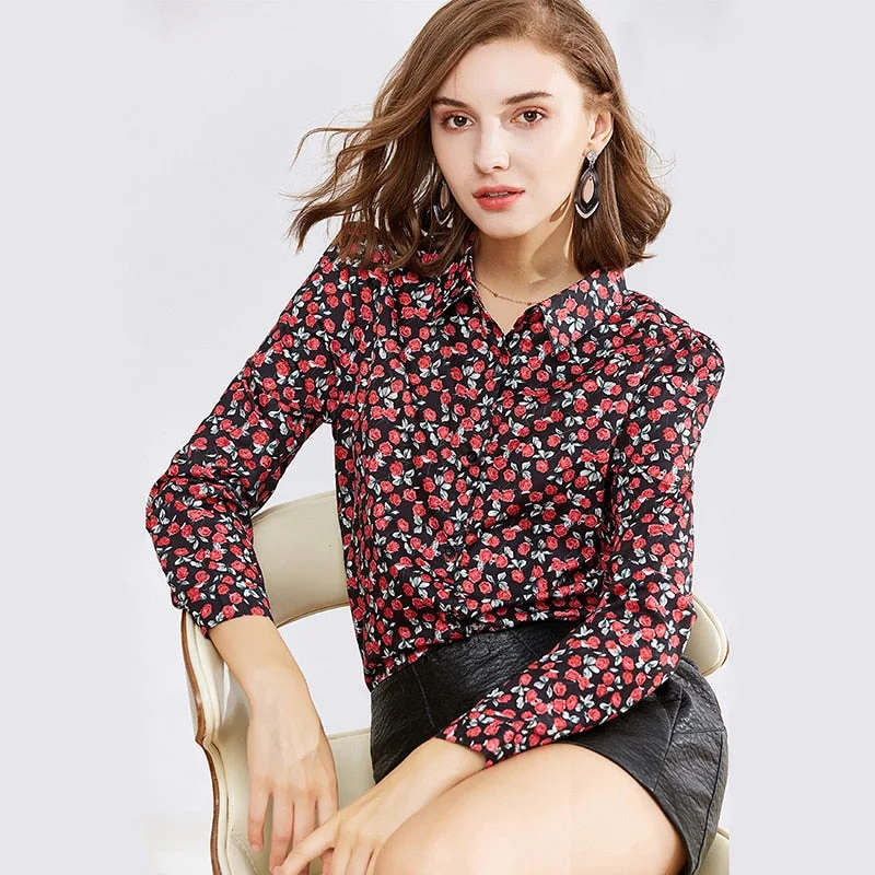 Blouse Women Long Sleeve Turn Down Collar Soft Modal Blouse