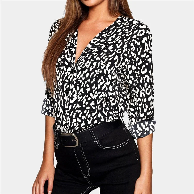 Blouse Women Sexy Leopard Print Vintage Smart Business Blouse