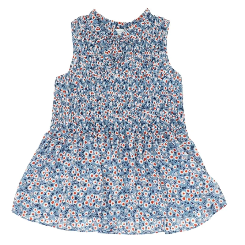 Blue Misc Sleeveless Blouse Feminine Tie Blouse