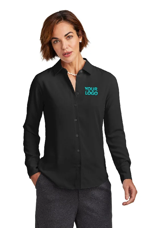 Brooks Brothers Womens Full-Button Satin Blouse, Deep Black Peter Pan Collar Blouse