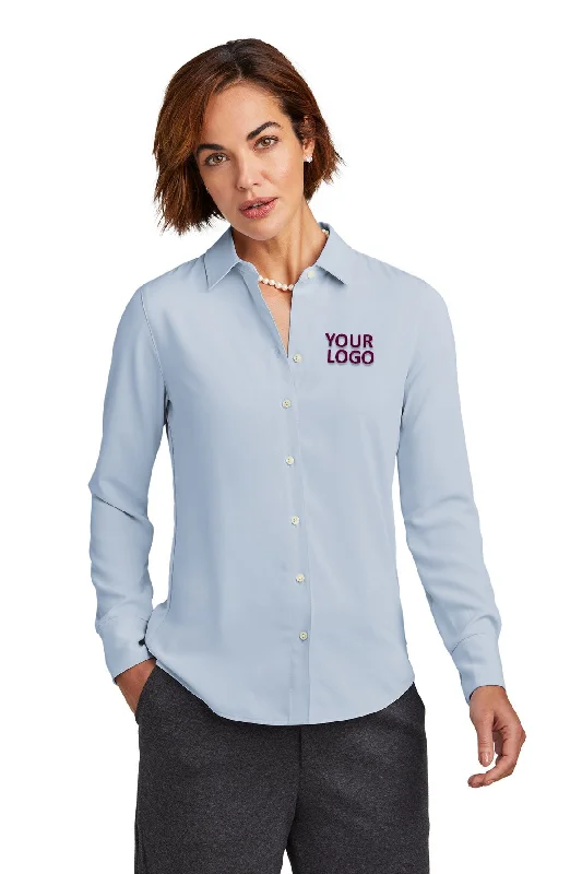 Brooks Brothers Womens Full-Button Satin Blouse, Heritage Blue Vintage Polka Blouse