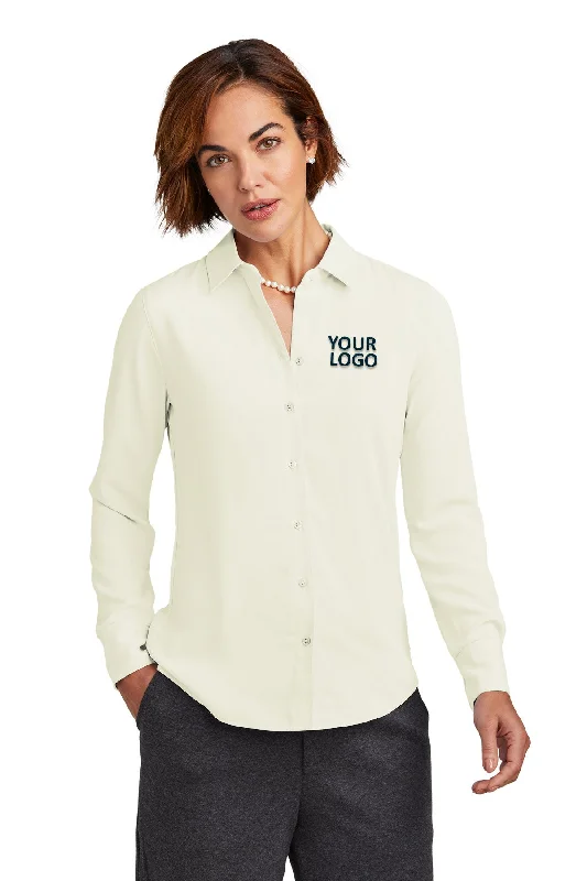 Brooks Brothers Womens Full-Button Satin Blouse, Off White Lightweight Linen Blouse
