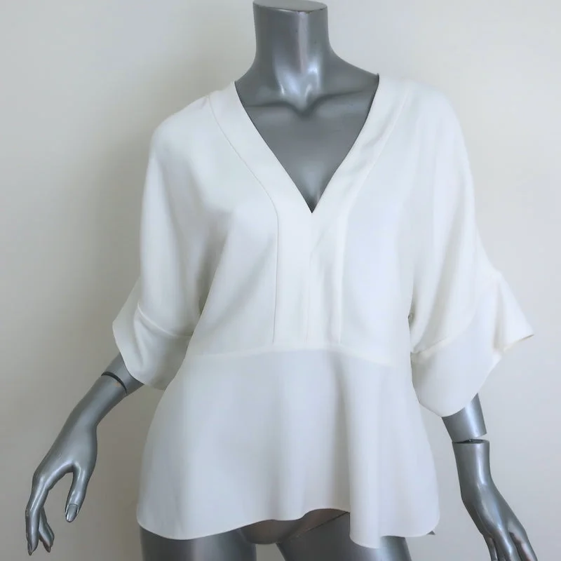 Chloe V-Neck Blouse Milk Crepe Size 40 Short Sleeve Top Balloon Sleeve Blouse