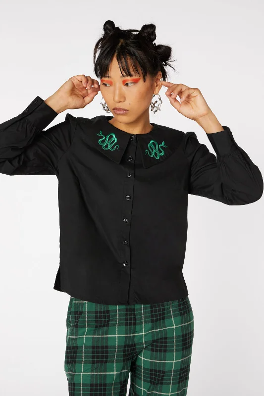 Collar Snake Cotton Blouse Airy Cotton Blouse