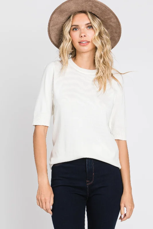 Cream Knit Fitted Blouse Feminine Satin Blouse
