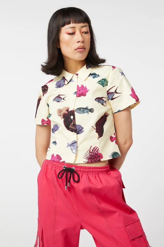 Deep Sea Print Blouse Chic Ruffle Blouse