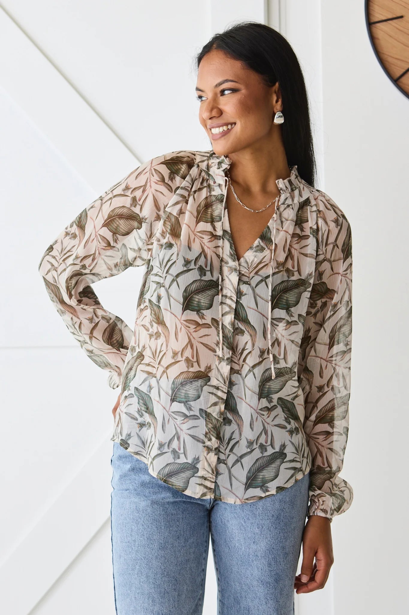 Deft Blouse Ivory Floral Playful Puff Blouse