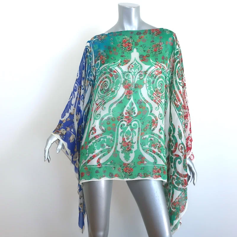Etro Poncho Blouse Multicolor Paisley Print Silk Chiffon One Size Stretchy Fitted Blouse Etro Poncho Blouse Multicolor Paisley Print Silk Chiffon One Size Stretchy Fitted Blouse
