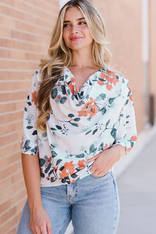 Floral Cowl Neck Blouse Embroidered Cotton Blouse