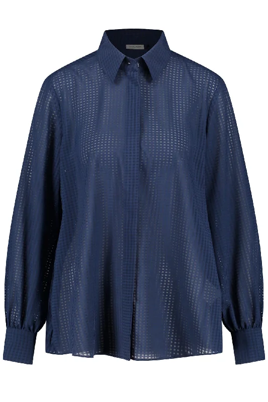 Gerry Weber 260023-31420 Dark Sky Navy Blue Mesh Effect Blouse Soft Pastel Blouse