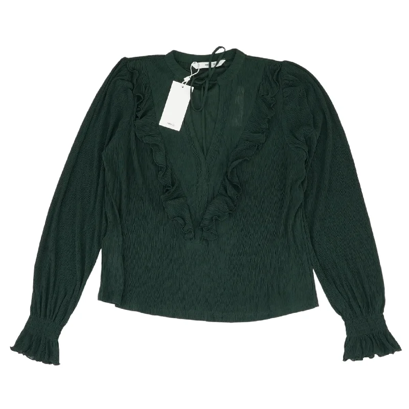 Green Polka Dot Long Sleeve Blouse Feminine Tie Blouse
