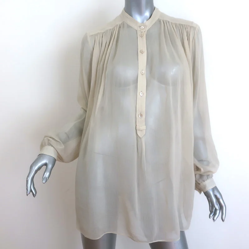 Gucci Half-Button Blouse Beige Semi-Sheer Cotton Size 40 Long Sleeve Tunic Top Flowy Bohemian Blouse Gucci Half-Button Blouse Beige Semi-Sheer Cotton Size 40 Long Sleeve Tunic Top Flowy Bohemian Blouse