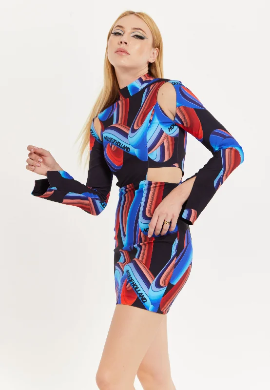 House Of Holland Abstract Print Mini Dress With Cut Out Details And Sleeve Slit