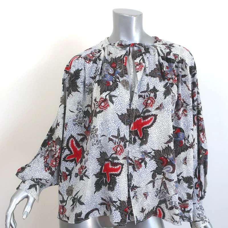 Isabel Marant Tie-Neck Top Floral Print Stretch Silk Size 40 Long Sleeve Blouse Sweetheart Neck Blouse Isabel Marant Tie-Neck Top Floral Print Stretch Silk Size 40 Long Sleeve Blouse Sweetheart Neck Blouse