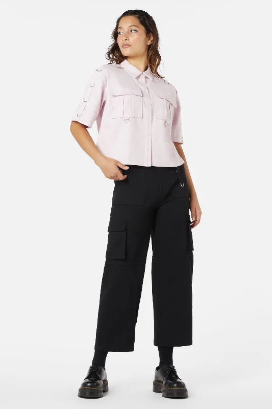 Jagger O-Ring Crop Blouse Satin Drape Blouse