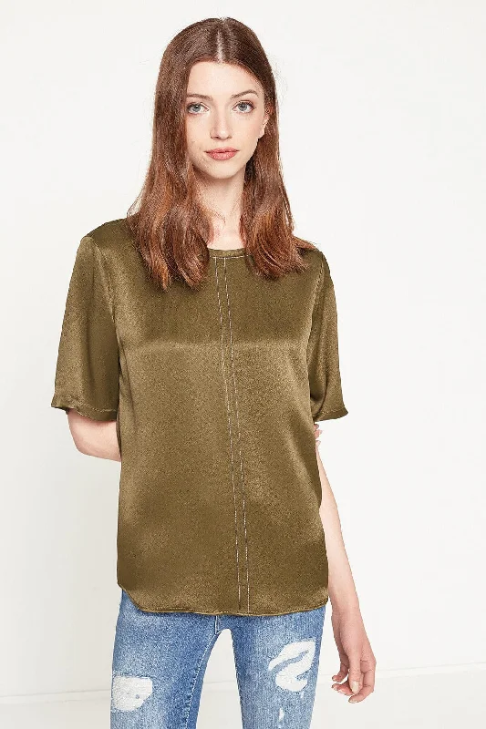 Women Khaki Blouse Embroidered Floral Blouse