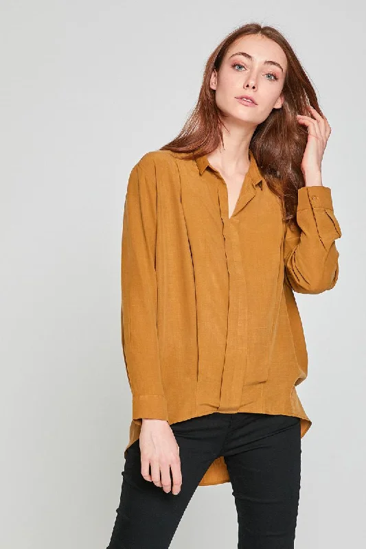 Women Khaki Blouse Mandarin Collar Blouse