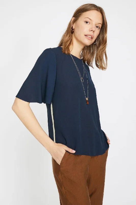 Women Navy Blue Blouse Textured Cotton Blouse