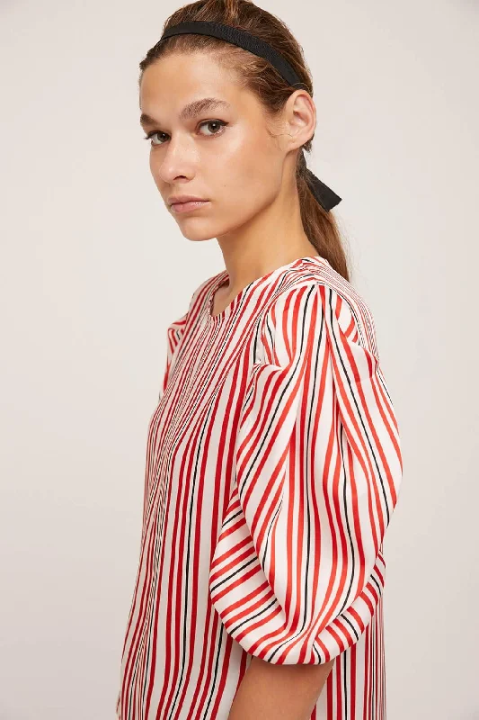 Women Red Blouse Oversized Silk Blouse