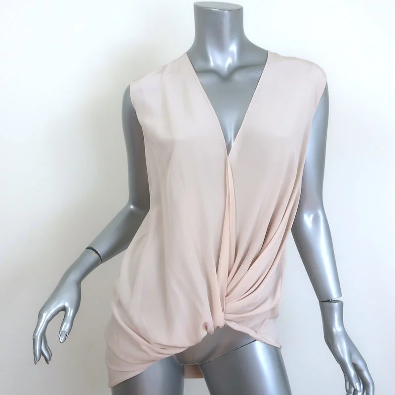 Lanvin Twist-Hem Top Nude Silk Size 36 Sleeveless Blouse NEW Silky Tunic Blouse