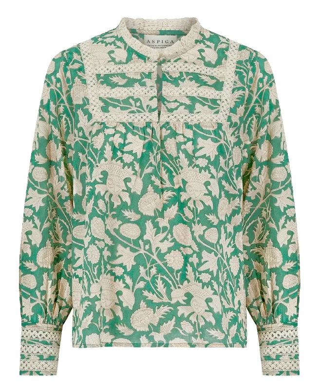 Margot Blouse - Tea Rose Green/Taupe Embellished Collar Blouse