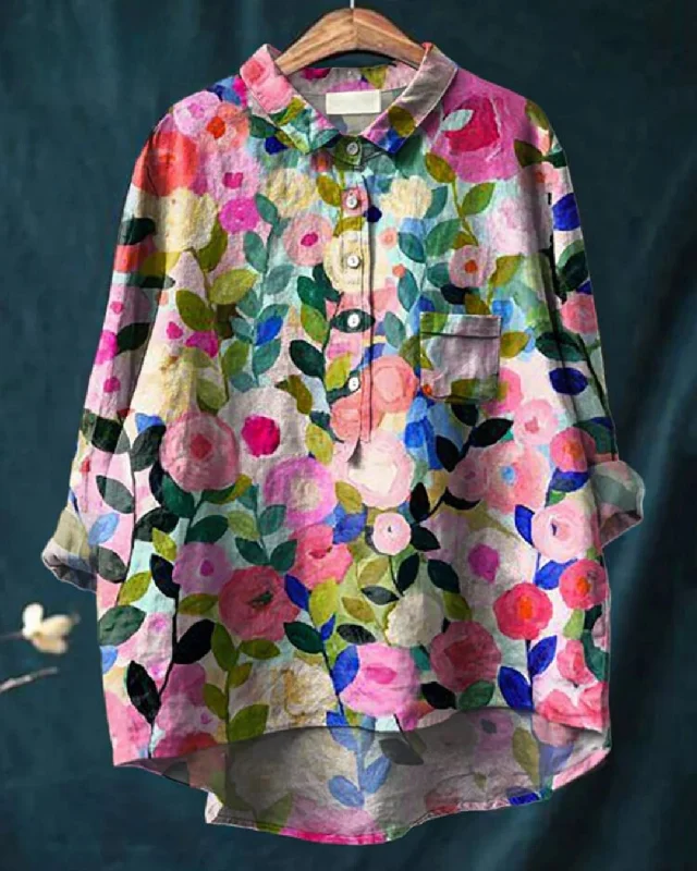 SARAH | COTTON & LINEN FLORAL PRINT BLOUSE Floral Chiffon Blouse