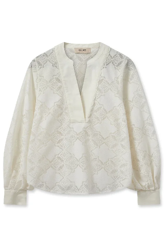 Mos Mosh 159580 MMYen Ecru Cream Split Neck Lace Blouse Sleeveless Chiffon Blouse