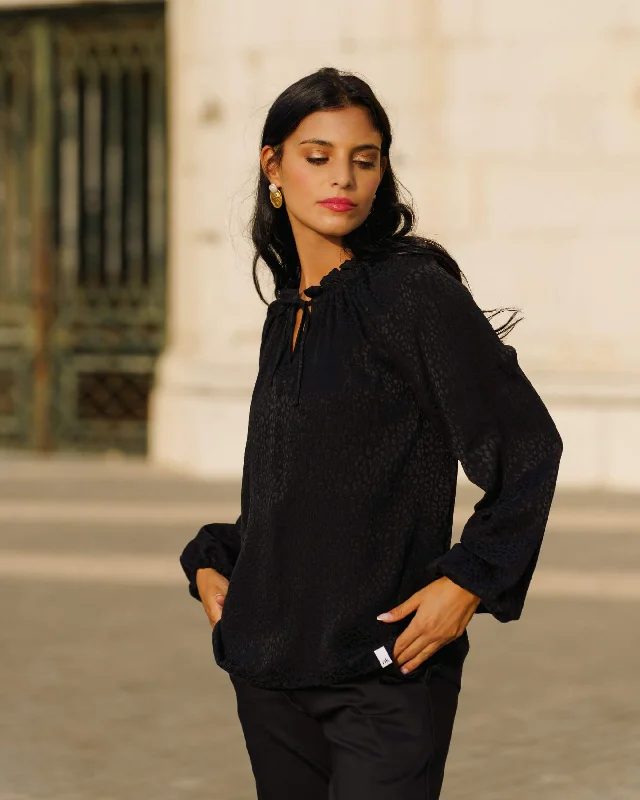 Paloma Blouse  Black Leo Subtle Shimmer Blouse