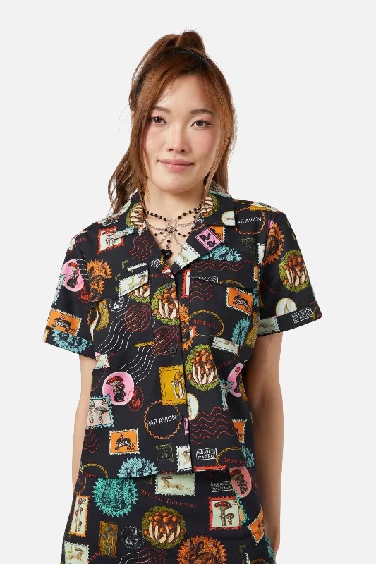 Old Postal Printed Blouse Oversized Silk Blouse