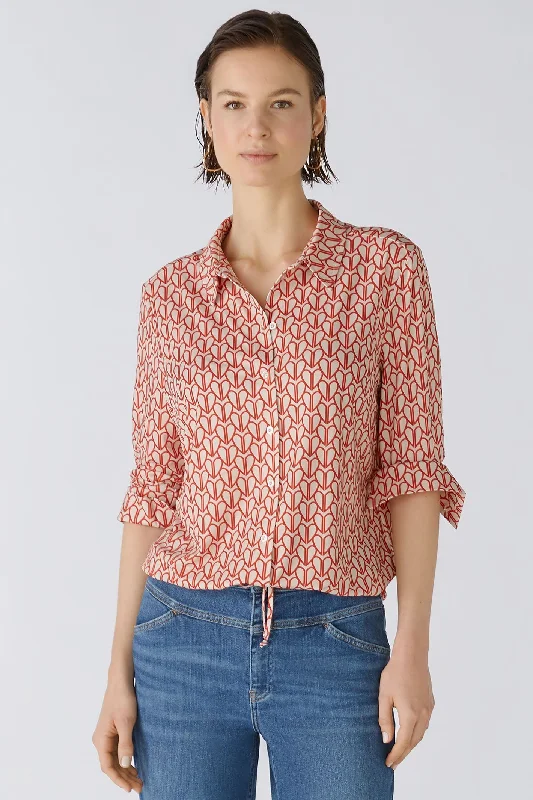 Oui 86775 Red White Heart Print Blouse Chic Off-Shoulder Blouse