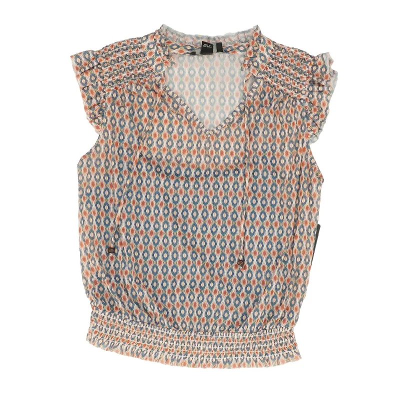Pink Misc Sleeveless Blouse Ruched Sleeve Blouse