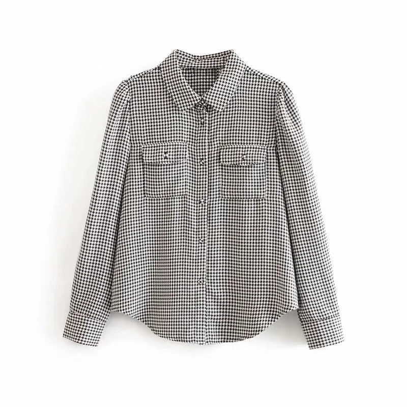 Plaid Blouse Women Long Sleeve Tunic Turn Flowy Bohemian Blouse
