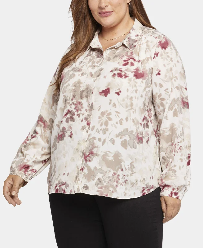 Plus Size Modern Collared Blouse Frilled Cuff Blouse